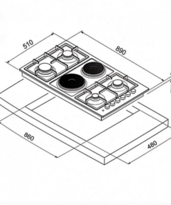 مسطح غاز وكهرباء ماستر جاز 90 سم – 6 شعلات - ستيل - H92GVCX