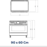 جي ال جنرال فرن غاز 90*60 سم 5 عيون شبك ثقيل بمروحة ستيل F9S50G2-TIMS