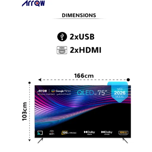 تلفزيون 75 بوصة سمارت اركو RO-75LCQ120 QLED 4K Google TV