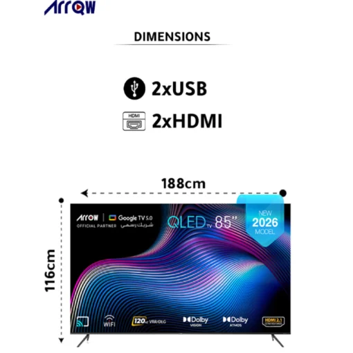 تلفزيون 85 بوصة سمارت اركو RO-85LCQ120 QLED 4K Google TV